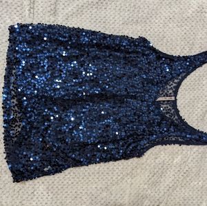 Heart and Hips Sequin Sparkle Sheer Tank Top/ Sleeveless Blouse Blue